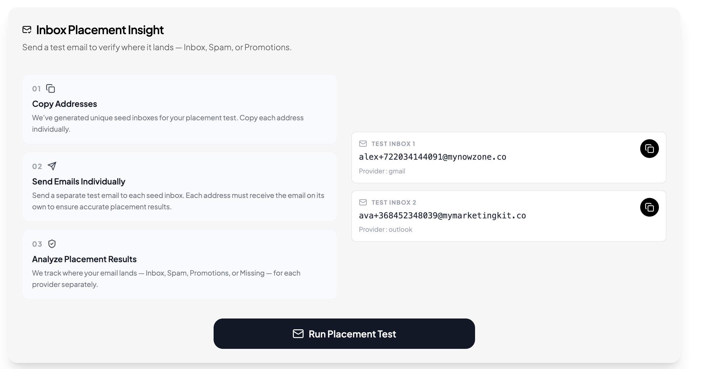 Inbox Placement Insight screenshot